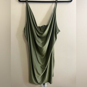 Green mini dress with extra fabric super flattering